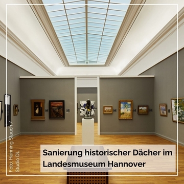 Bild zeigt eines der sanierten Dächer im Landesmuseum Hannover